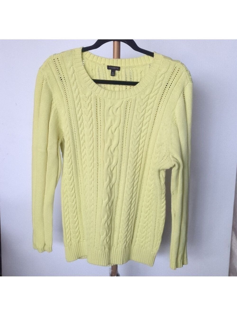 Talbots Cable Knit Sweater XL Yellow Cotton Blend - Picture 3 of 7